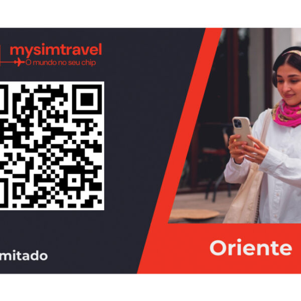 Foto de um mockup de um chip com QRCODE para o oriente medio