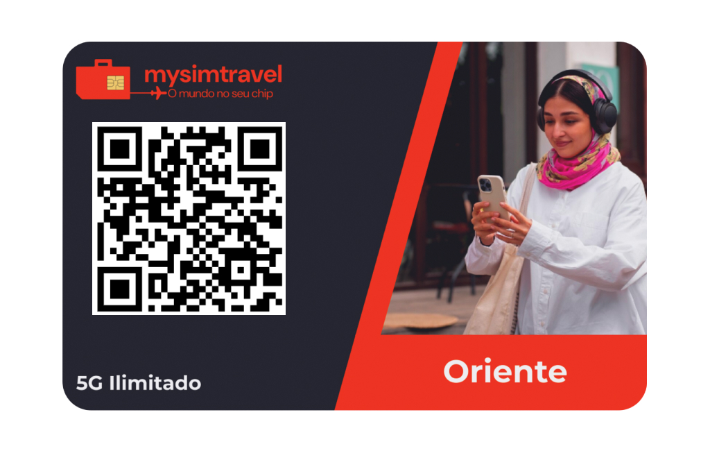 Foto de um mockup de um chip com QRCODE para o oriente medio